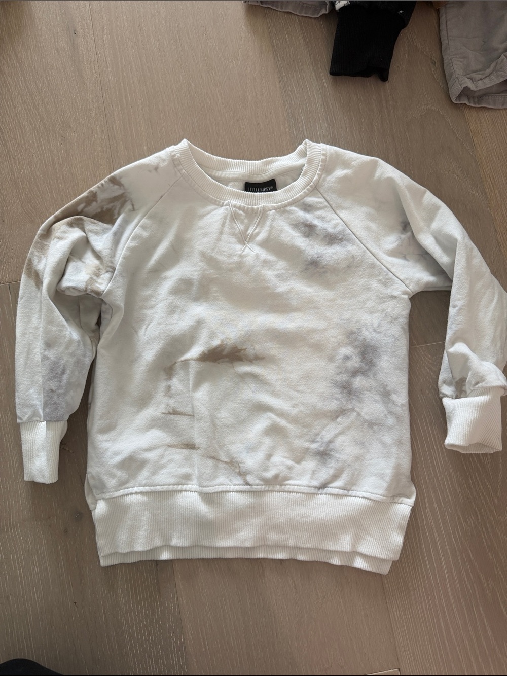 Little Bipsy Off-White Sweatshirt with Gray Stain Details